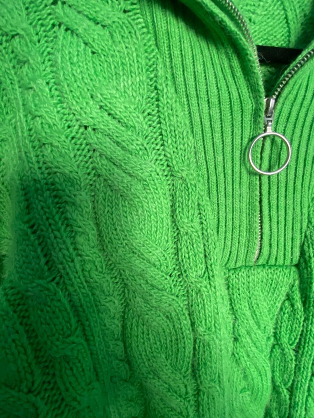 Bright Green Cable Knit Pullover Sweater - Picture 2 of 5